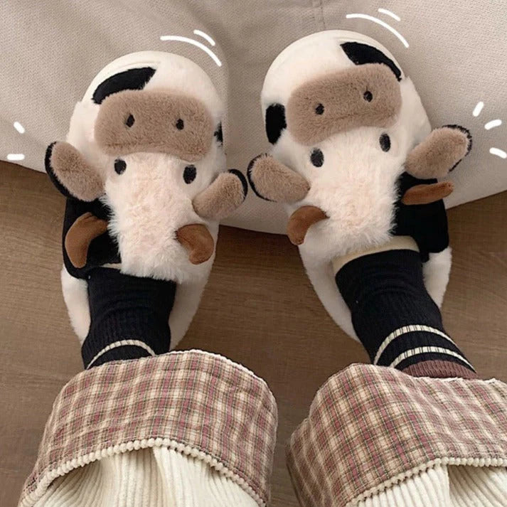 Cow Slippers - Cow Animal Slippers - Fluffy Cow slippers