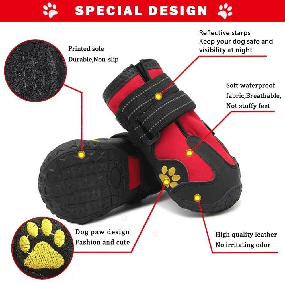 Dog Snow Boots - 4pcs/set Waterproof Anti-slip Dog Shoes for Snow, Ice & Rain