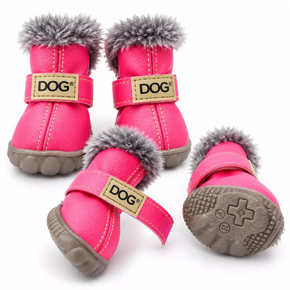 Dog snow boots with warm lining and waterproof outer material