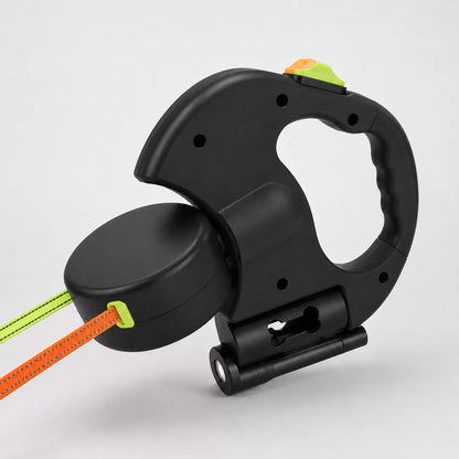 Ergonomic handle on a retractable double dog leash designed for comfortable grip