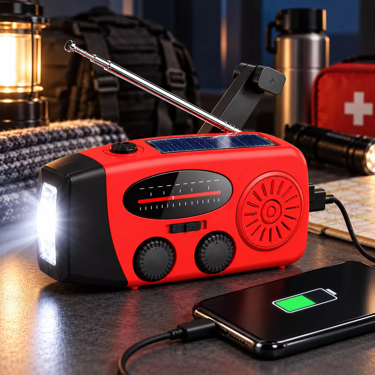Compact emergency radio for camping and power outage kits