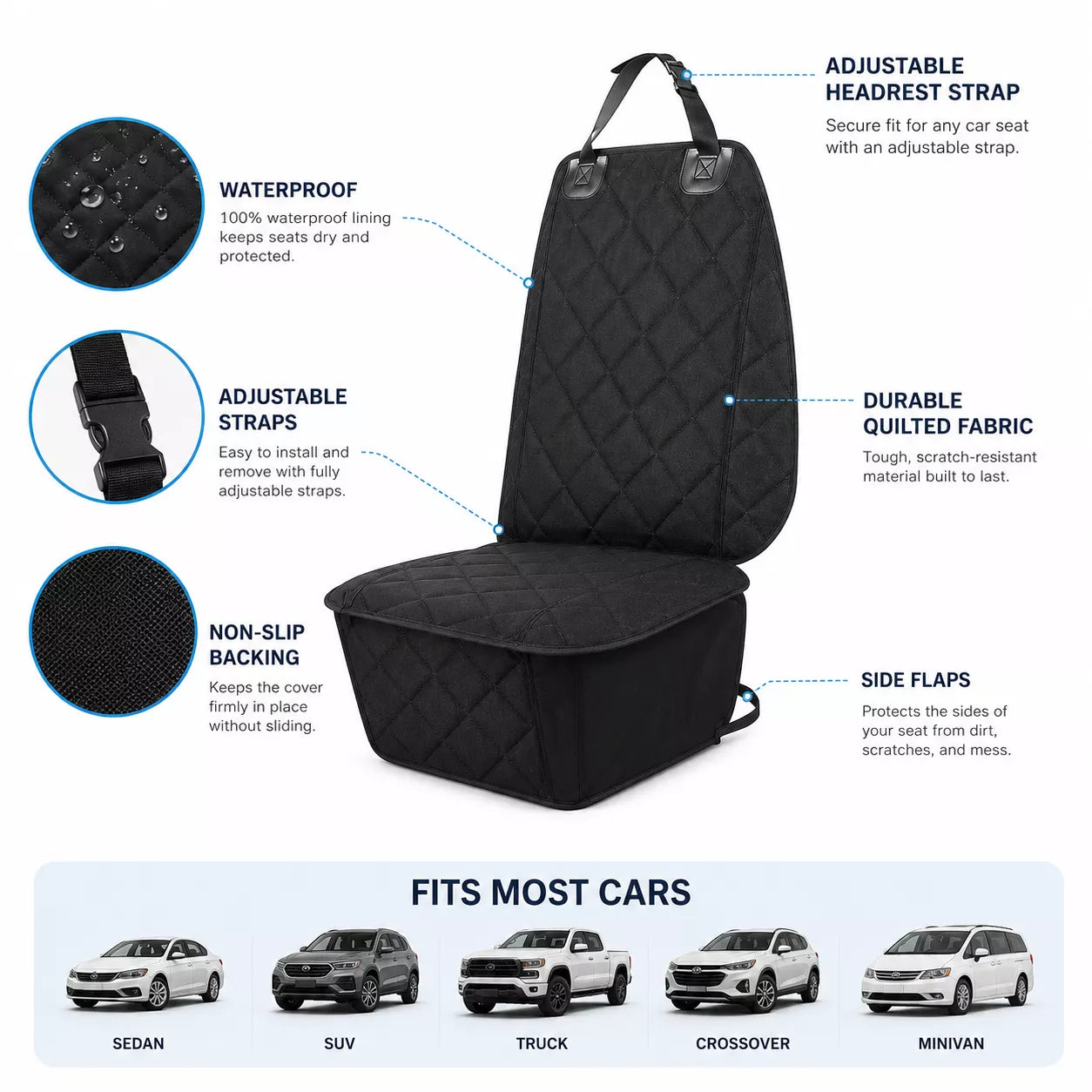 Front Car Seat Cover for Dogs -  Waterproof Car Seat Protector for Dogs