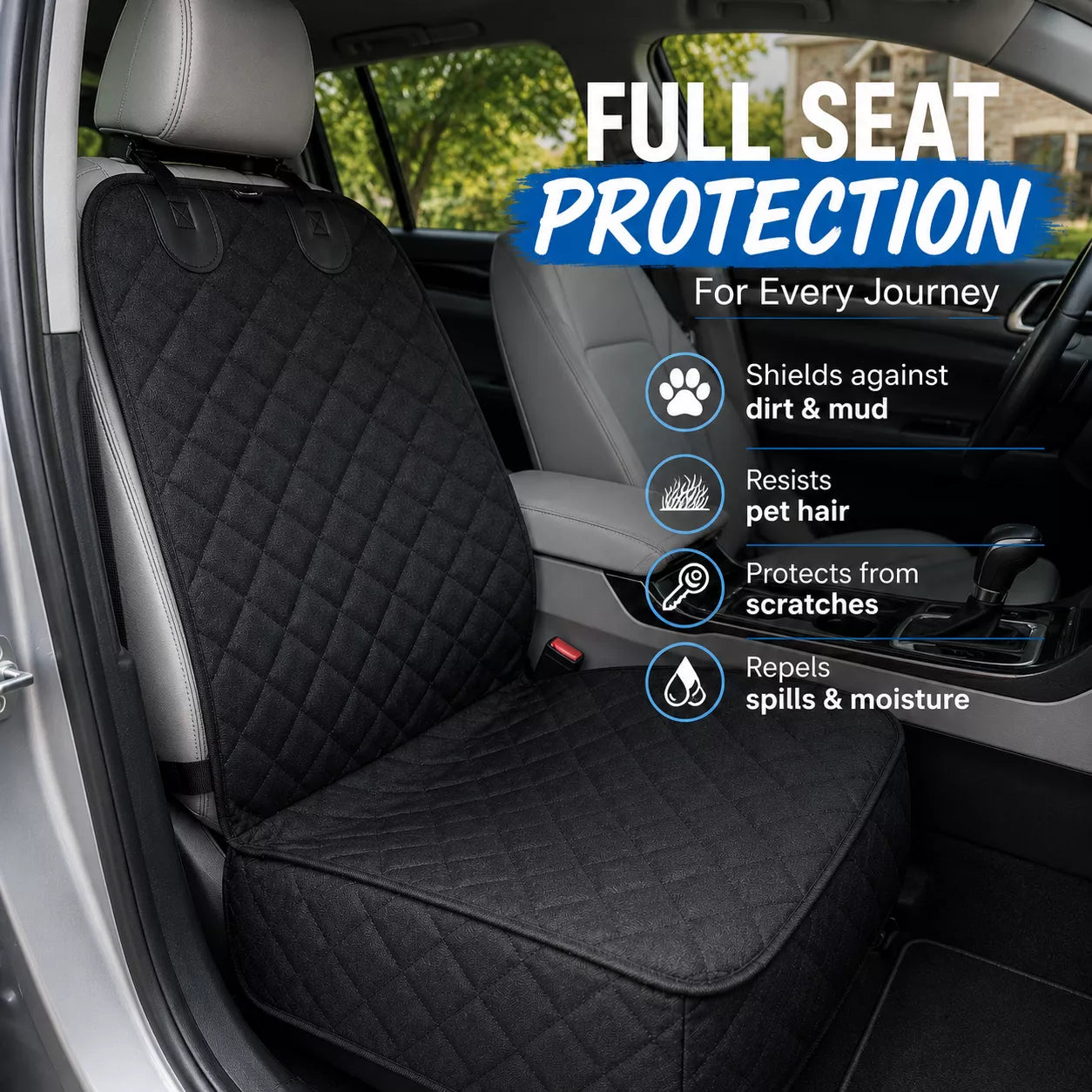 Front Car Seat Cover for Dogs -  Waterproof Car Seat Protector for Dogs