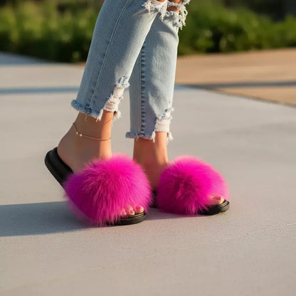 Thick & Fluffy Faux Fur Slippers for Women