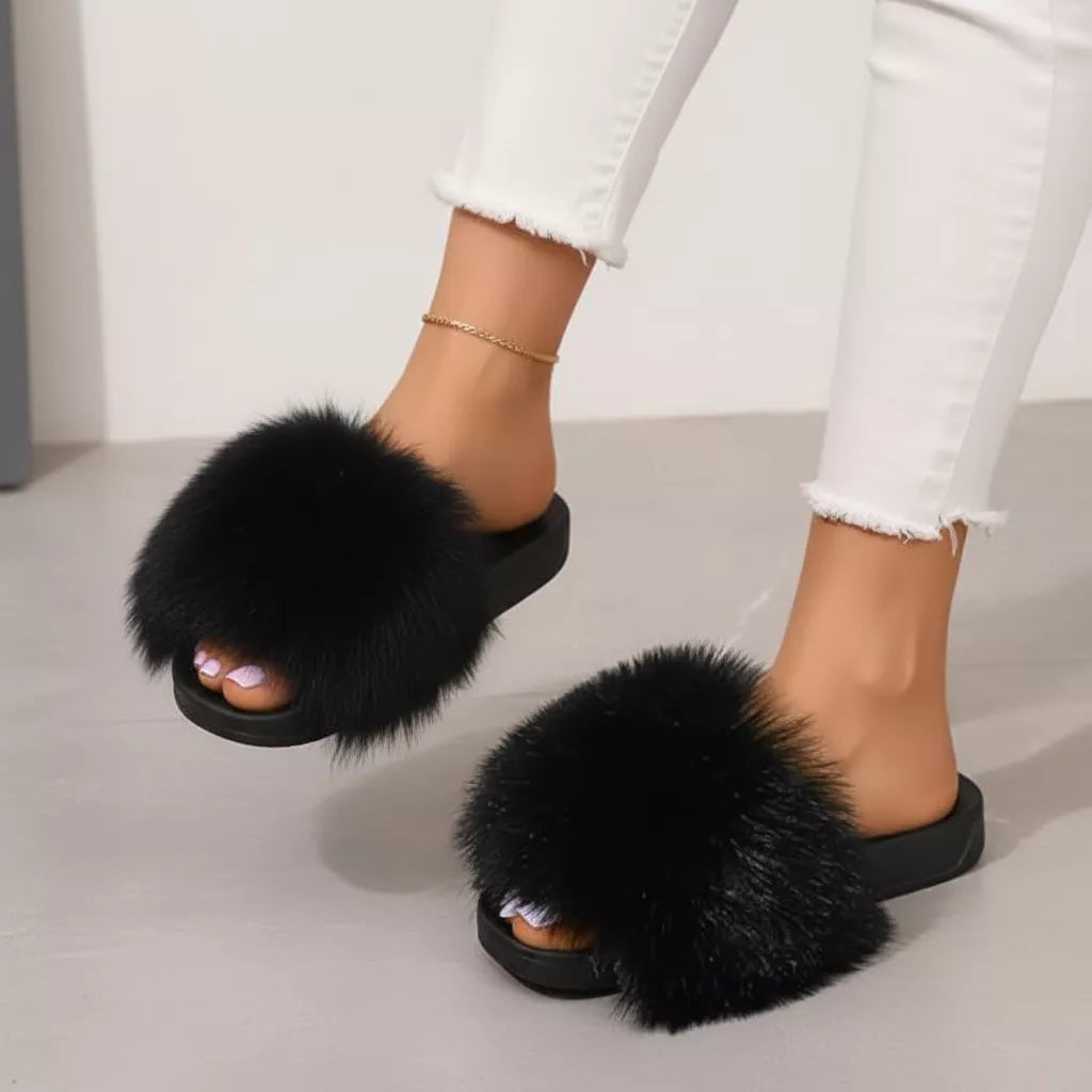 Thick & Fluffy Faux Fur Slippers for Women