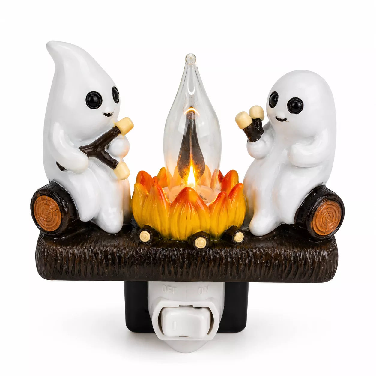 Ghost campfire night light. Cute ghosts gathered around a glowing fire