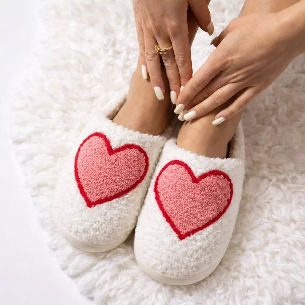 Heart Slippers - Fuzzy Heart Slippers for Women