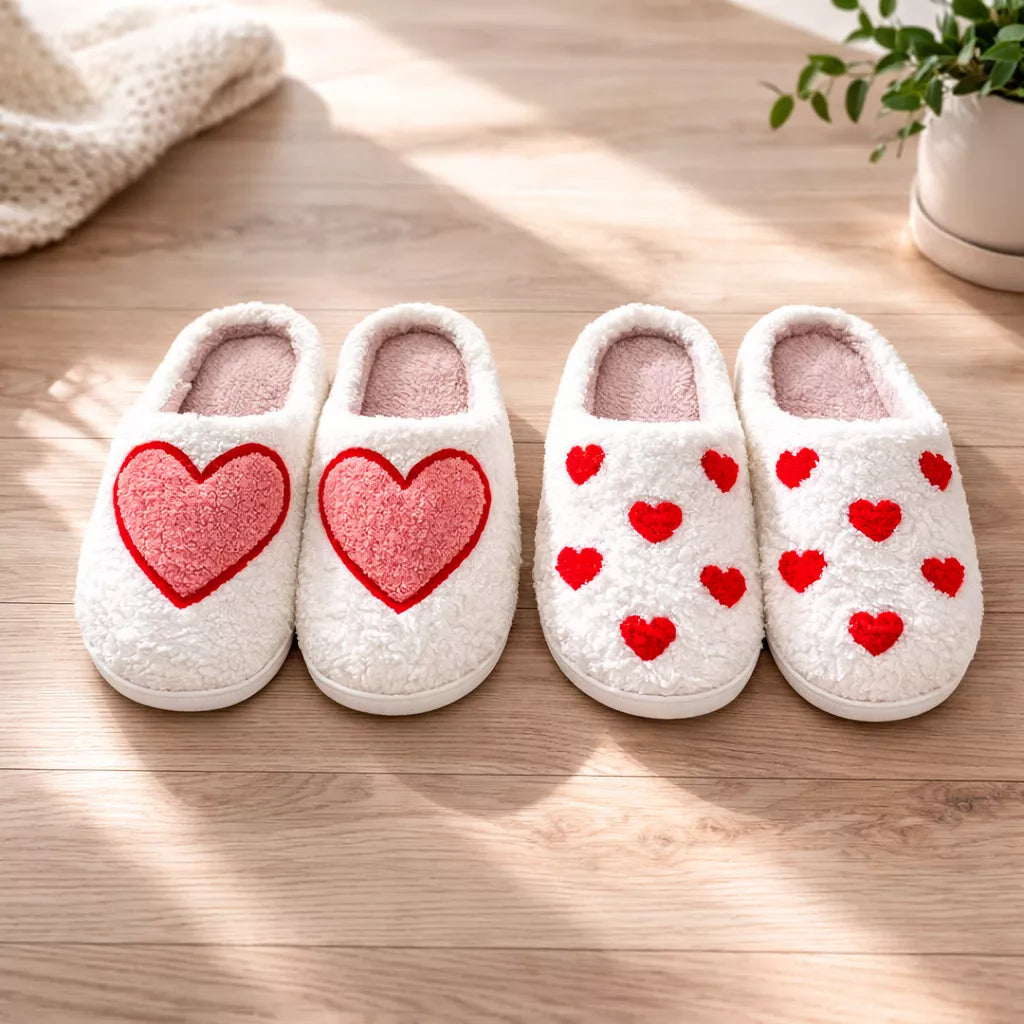 Heart Slippers - Fuzzy Heart Slippers for Women