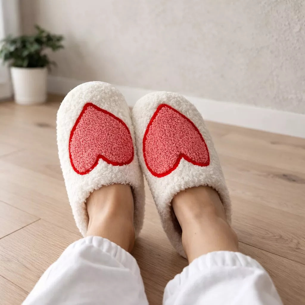 Heart Slippers - Fuzzy Heart Slippers for Women