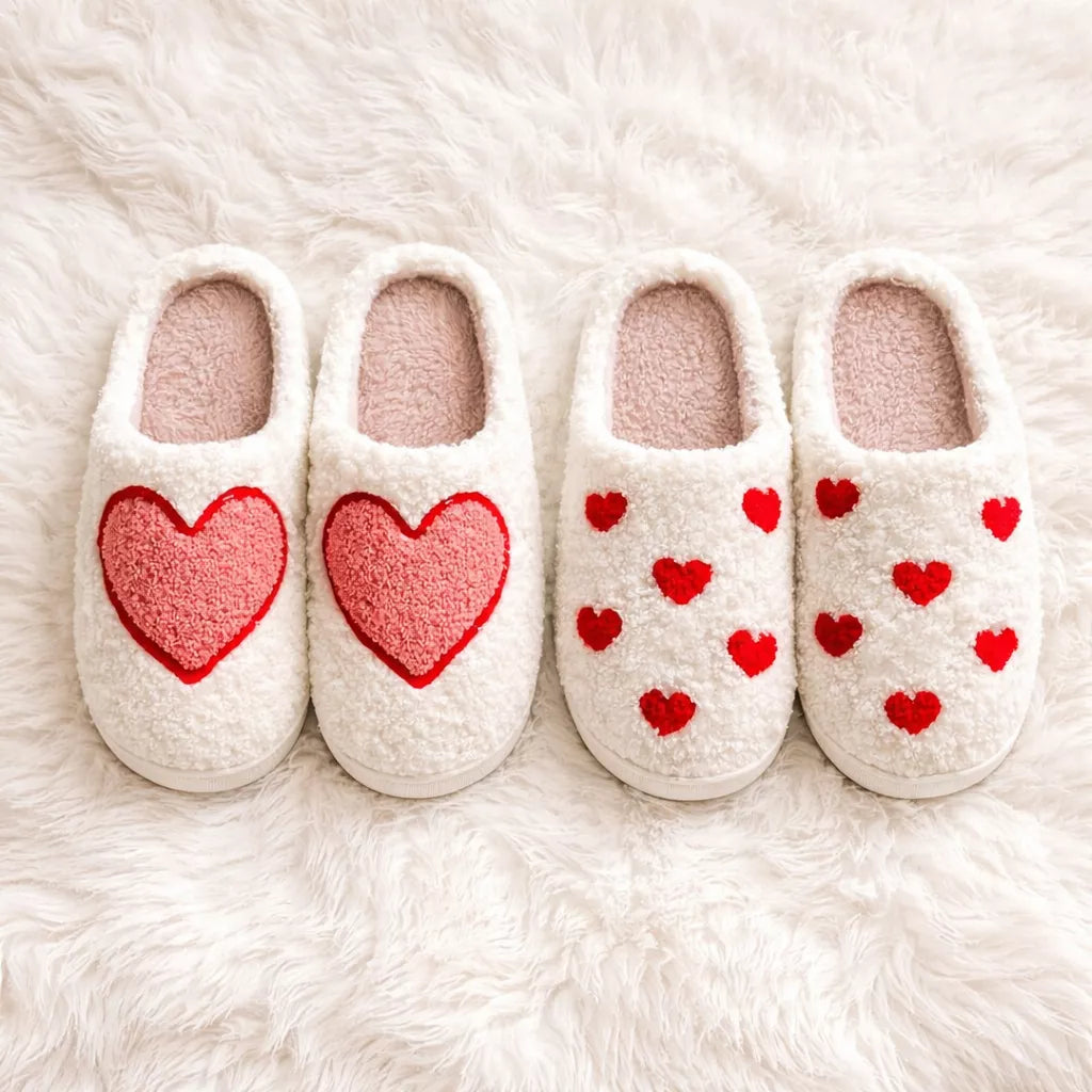 Heart Slippers - Fuzzy Heart Slippers for Women