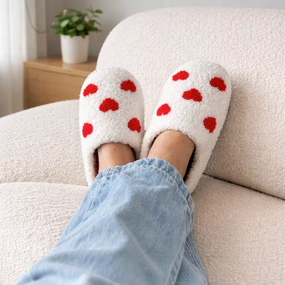 Heart Slippers - Fuzzy Heart Slippers for Women