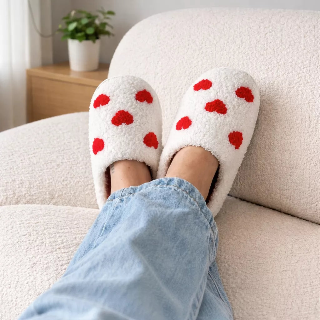 Heart Slippers - Fuzzy Heart Slippers for Women