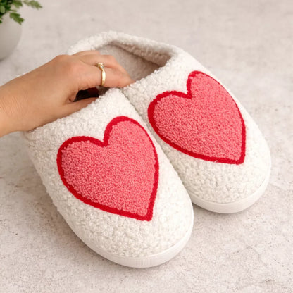 Heart Slippers - Fuzzy Heart Slippers for Women