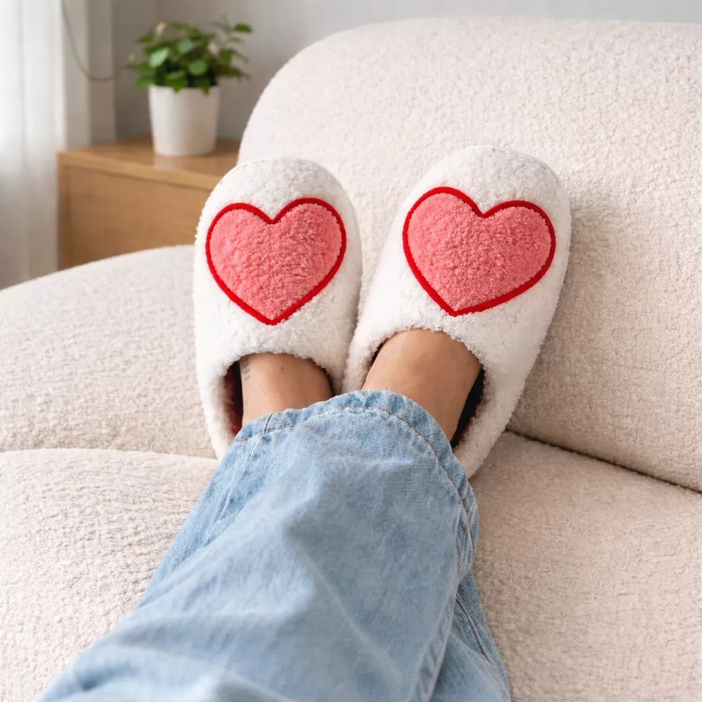 Heart Slippers - Fuzzy Heart Slippers for Women