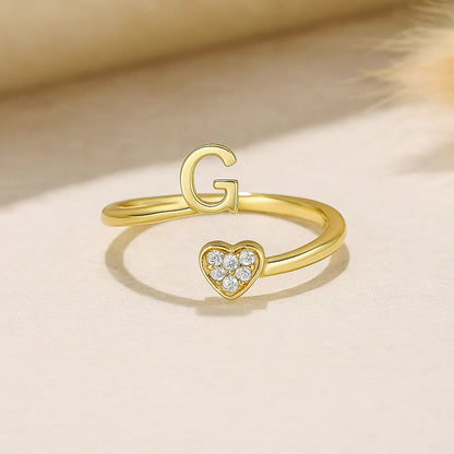 Personalized 18K Gold Initial Ring with CZ Heart