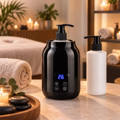 Massage oil warmer holding a massage oil bottle