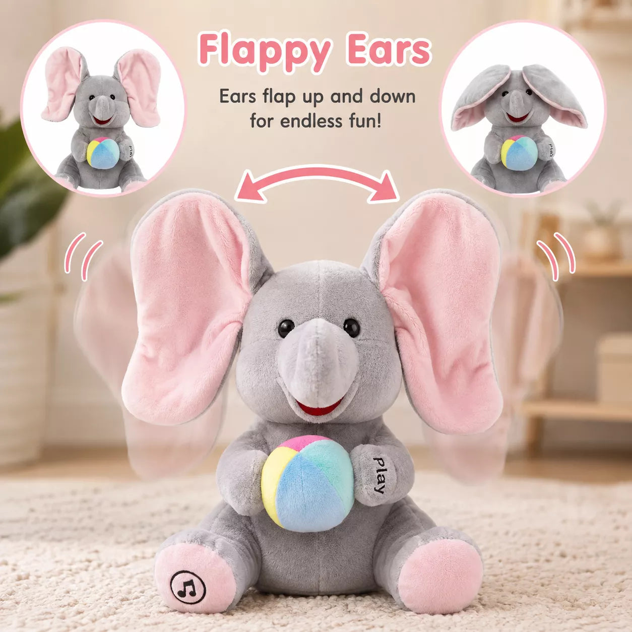 Soft elephant plush toy for interactive play and cuddling