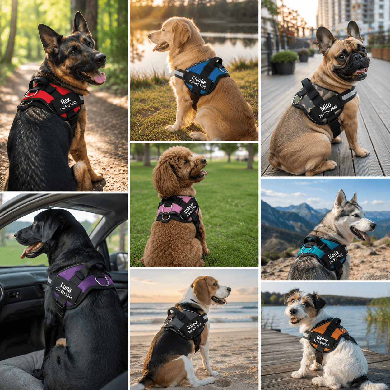 Personalized dog vest with custom phone number and secure adjustable fit