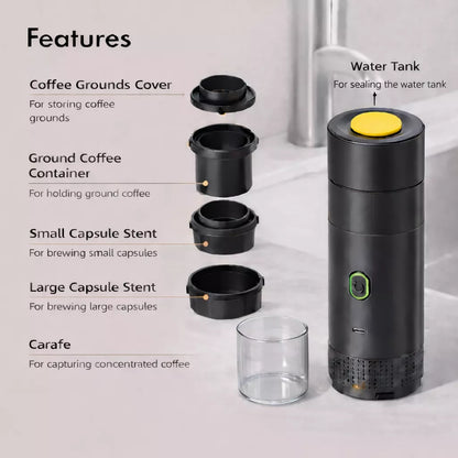 Portable Espresso Maker with Self-Heating - Electric Travel Coffee Machine for Nespresso & Ground Coffee - Wonderly™