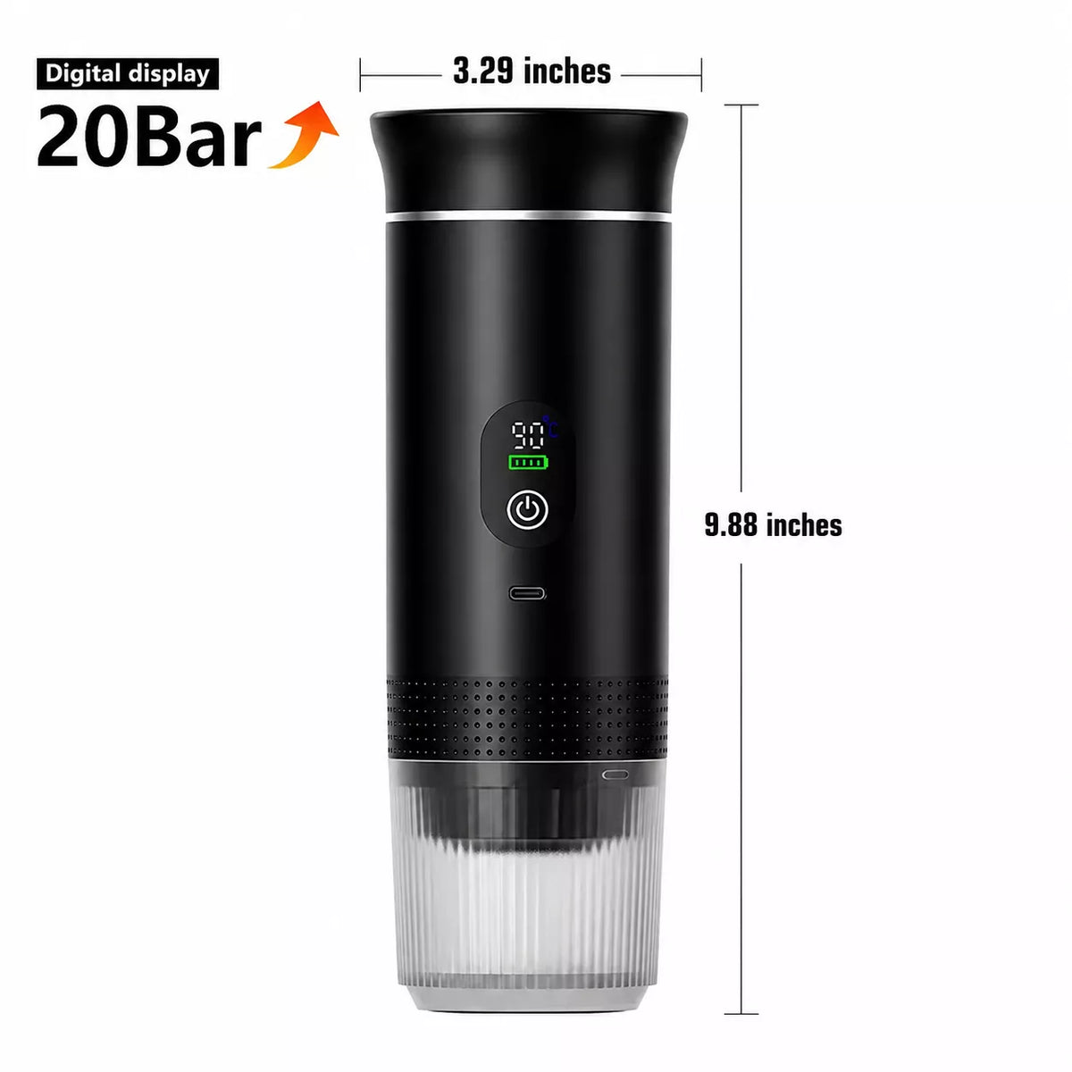 A black portable electric espresso and coffee maker machine