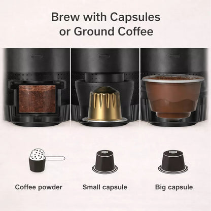 Portable Espresso Maker with Self-Heating - Electric Travel Coffee Machine for Nespresso & Ground Coffee - Wonderly™