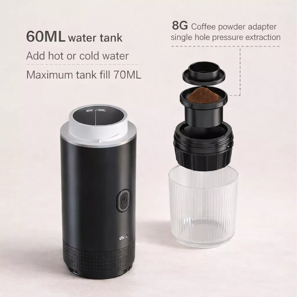 Portable Espresso Maker with Self-Heating - Electric Travel Coffee Machine for Nespresso & Ground Coffee - Wonderly™