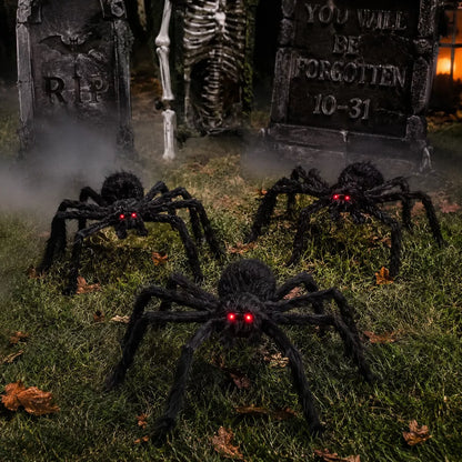 Giant Halloween spider with long posable legs and black hairy body