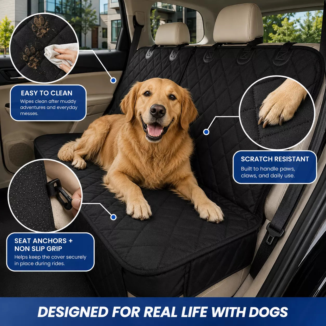 Rear Seat Dog Cover – Waterproof Back Seat Protector for Dogs