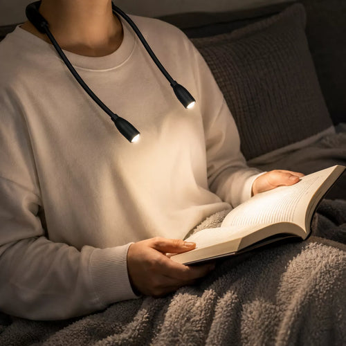 Rechargeable neck reading light with flexible dual LED lights