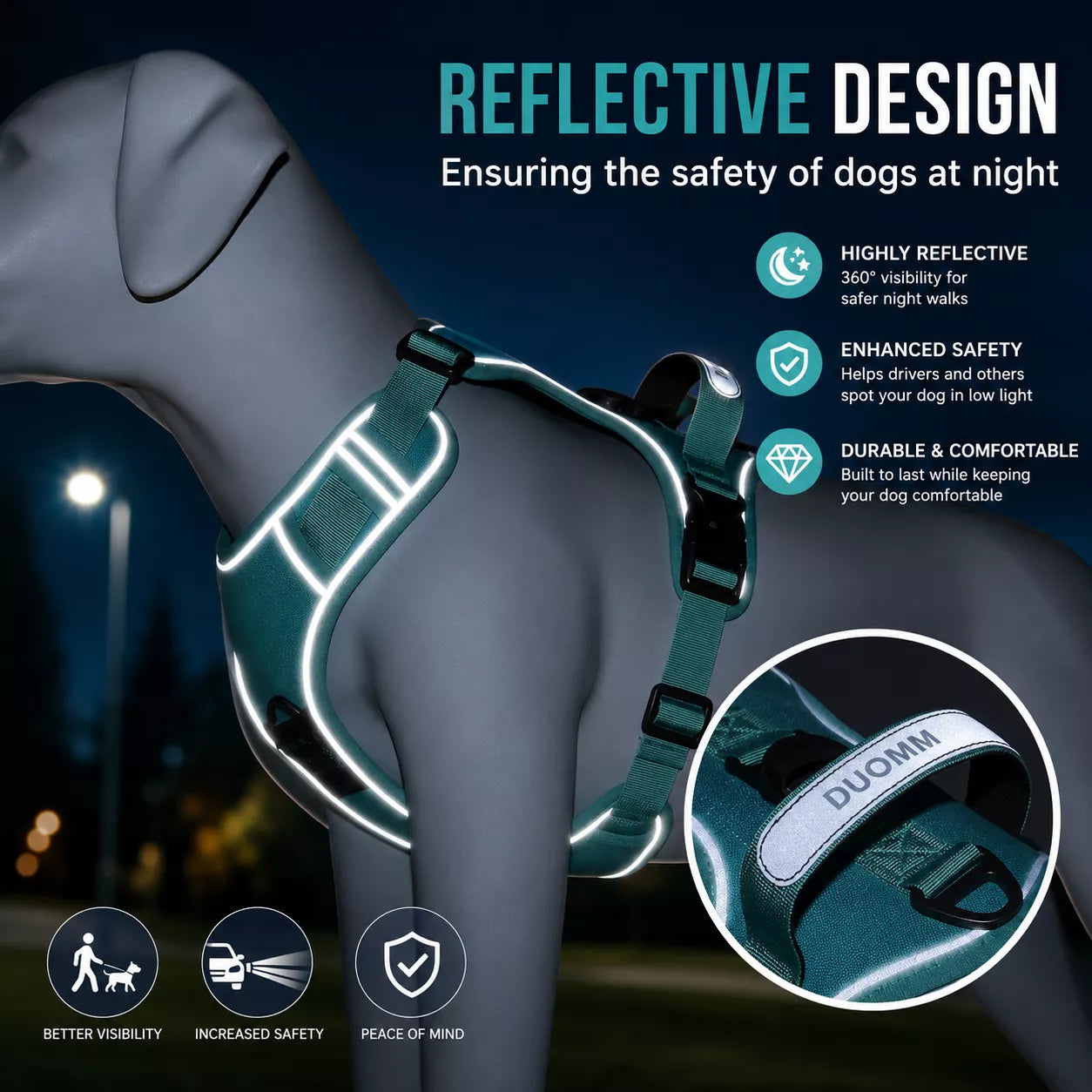 Reflective AirTag dog harness with adjustable neck and chest straps