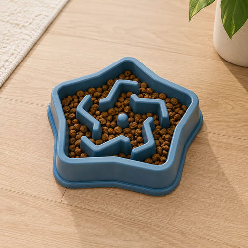 Slow feeder dog bowl with raised puzzle feeding pattern