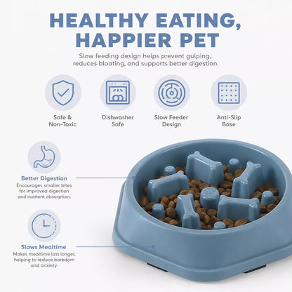 Dog eating from a slow feeder dog bowl