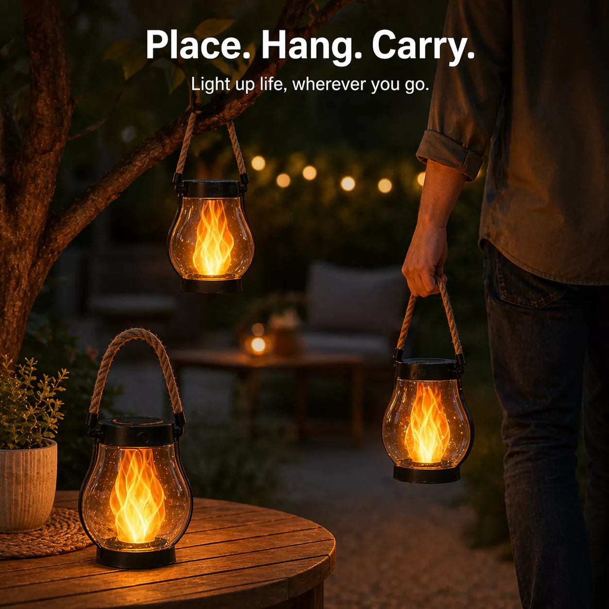 Solar Flame Lantern – Waterproof Flickering LED Outdoor Hanging Light