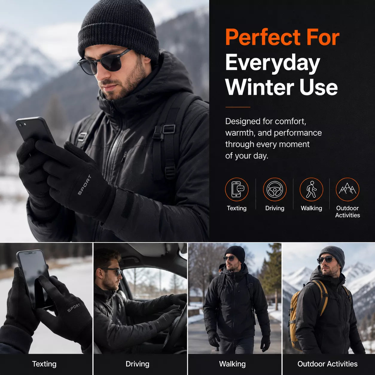 Touchscreen Thermal Gloves – Water Resistant Fleece-Lined Winter Gloves