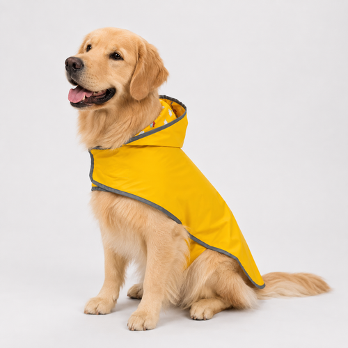 Two-sided dog rain jacket with lightweight waterproof shell and soft interior