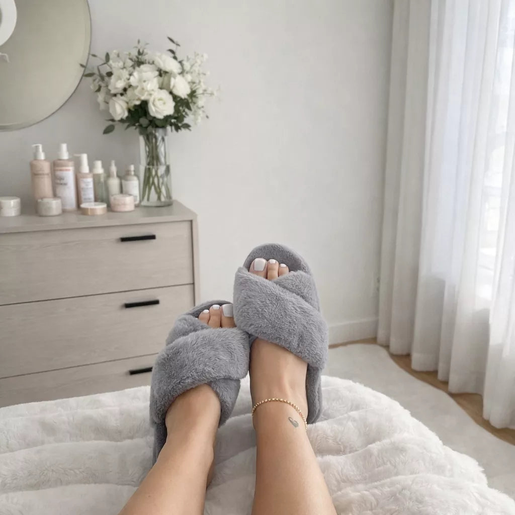 Women's Cross Band Slippers - Fuzzy Criss Cross Slippers