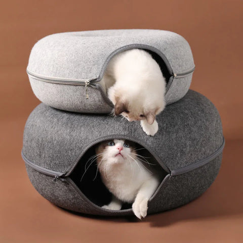Warm and Cozy wool felt material -Donut Cat Tunnel Bed 