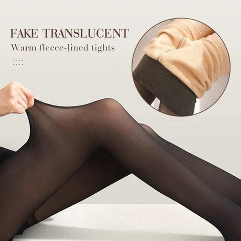 Thermal Flesh Color Tights Women Winter Fleece Lined Transparent